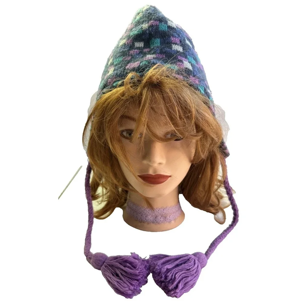 Columbia Youth Omni-Heat Beanie Purple Color Block Tassel Winter Hat Acrylic Ski